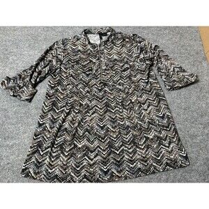 New Directions Woman Dress Womens 1X Multicolor Chevron Mock Neck 1/4 Zip